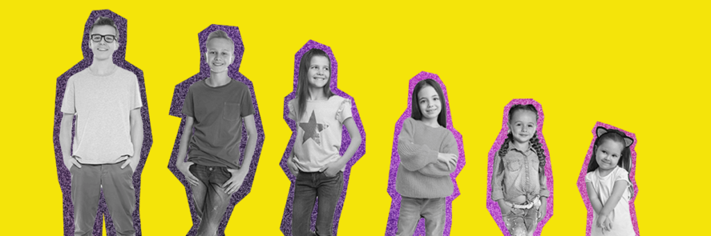 kids in descending age order from a teen down to a toddler