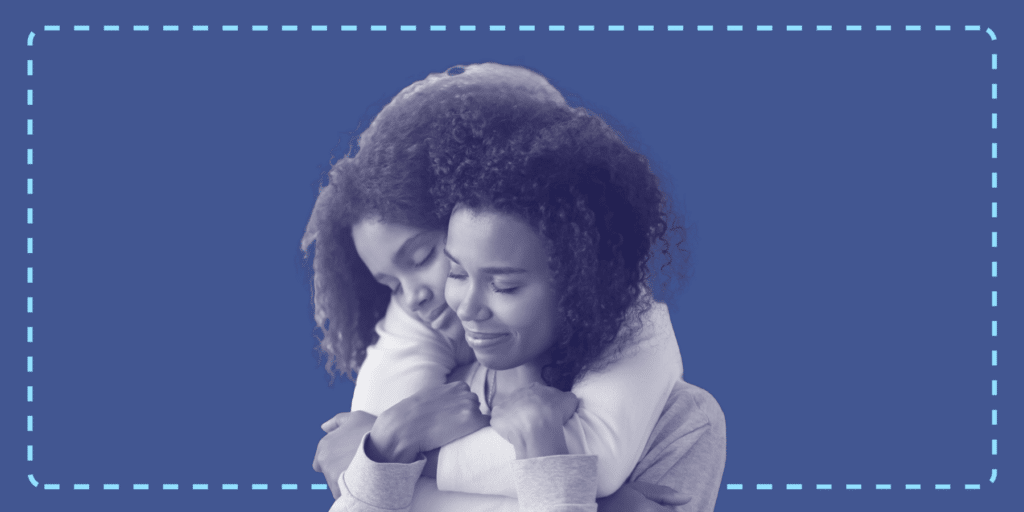 mom and her teen daughter hugging
