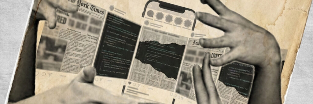 a newspaper unfolding from a smartphone