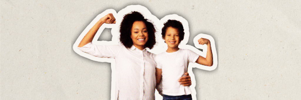 mother and child flexing their muscles