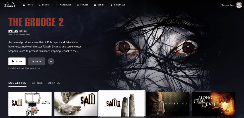 horror movies like Saw and the Grudge movie on disney plus