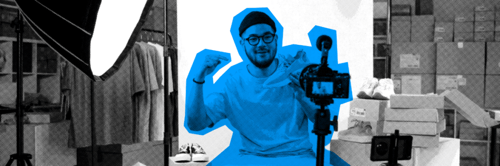 influencer talking to a camera in a soundstage room