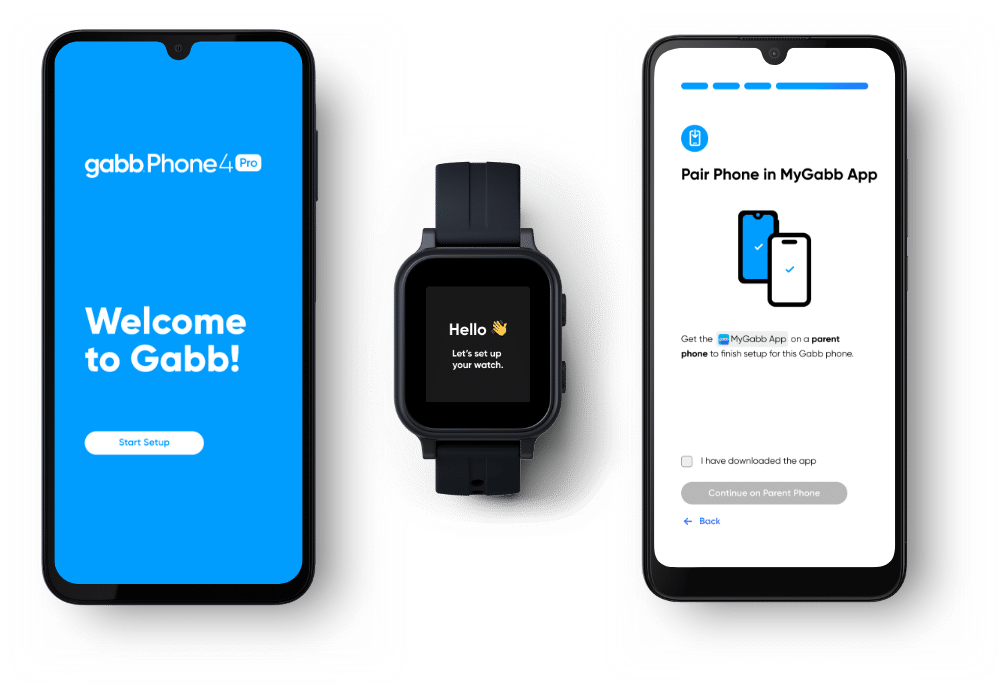 Device support on images of Gabb Phone 4 Pro and Gabb Watch 3e and Gabb Phone 4.
