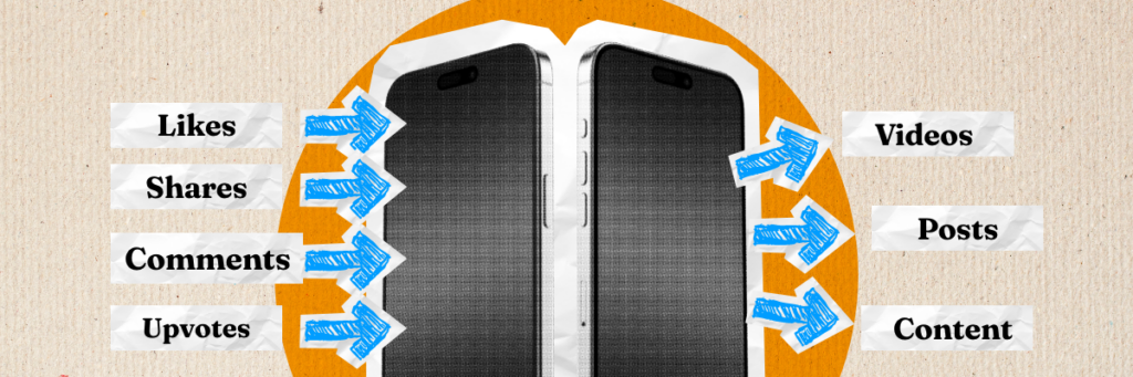 likes, shares, comments, lead to more videos, posts, and content