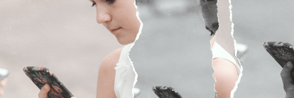 teen girl looks sadly at her cell phone screen