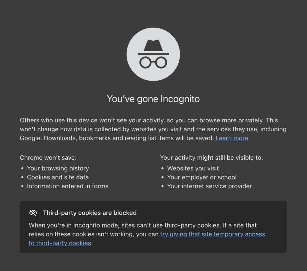 A "You've gone Incognito" screenshot