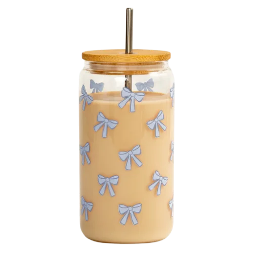 Pippi Post Blue Bows Glass Can 