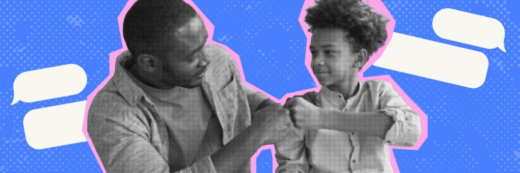 dad giving knuckles to his son