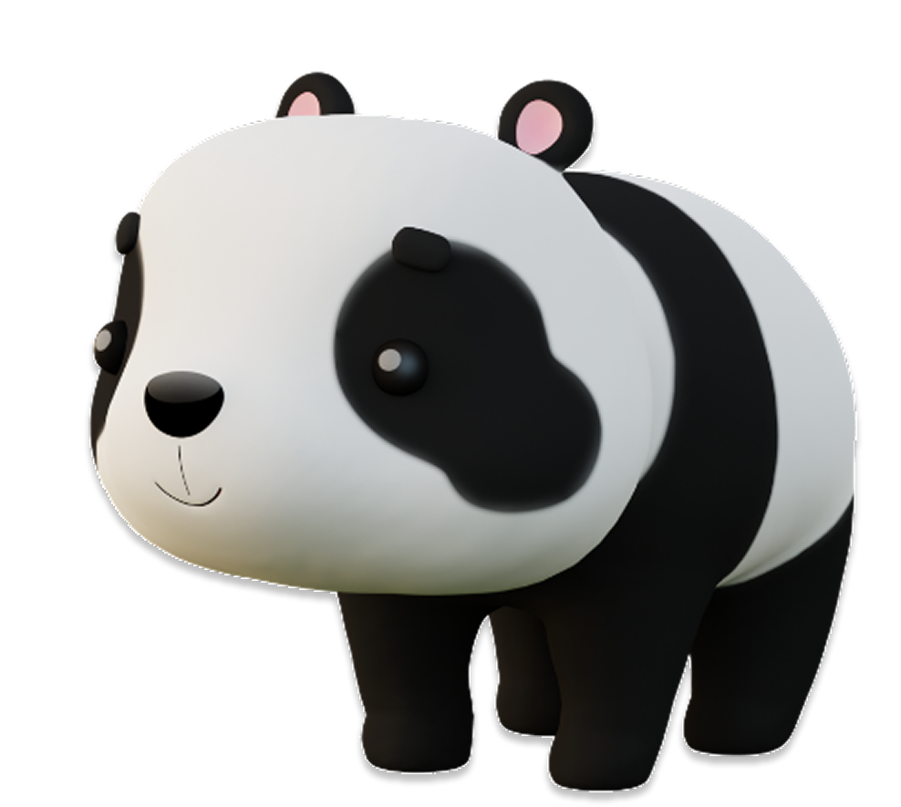 3D cartoon panda standing in a bamboo forest