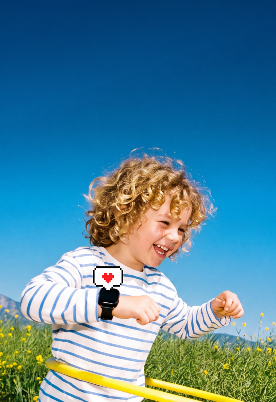 A joyful kid playing with a hula hoop in a sunny wildflower field